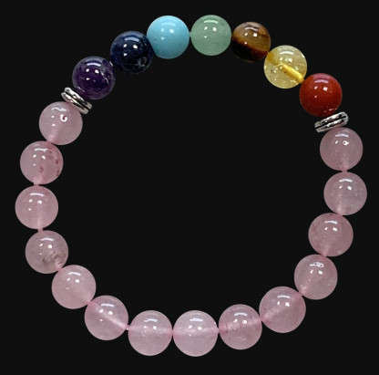 Bracelet Quartz Rose + 7 Chakras pierres de 8mm