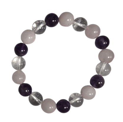 Améthyste, Cristal de Roche, Quartz rose - Bracelet en pierre naturel 10mm