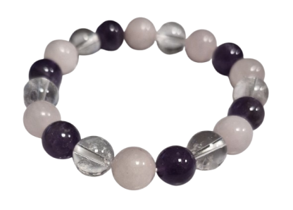 Améthyste, Cristal de Roche, Quartz rose - Bracelet en pierre naturel 10mm