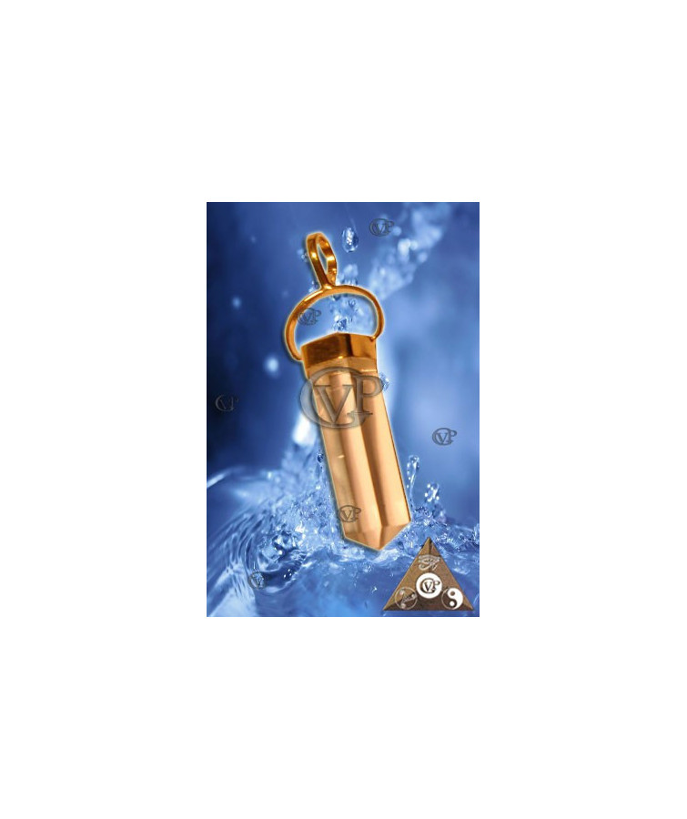 PENDENTIF BITERMINE EN CRISTAL DE ROCHE MONTURE DOREE (PPC005)