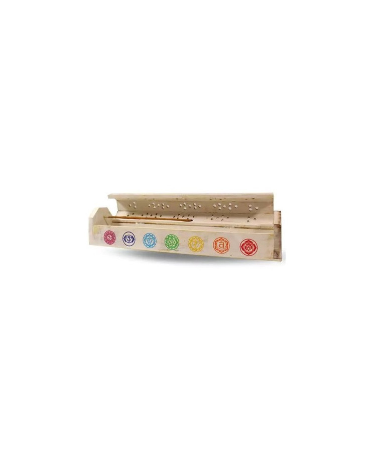 Coffret Tiges d'encens en bois 7 chakras blanc
