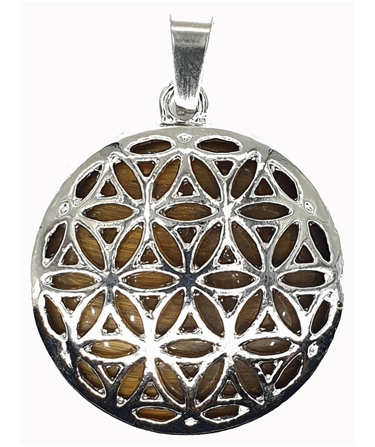 Pendentif Fleur de Vie Métal & Oeil de Tigre