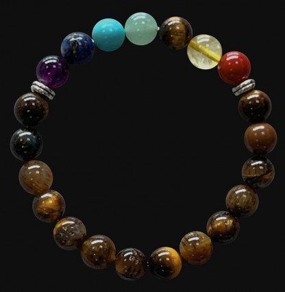 Bracelet Œil de Tigre + 7 Chakras pierres de 8mm