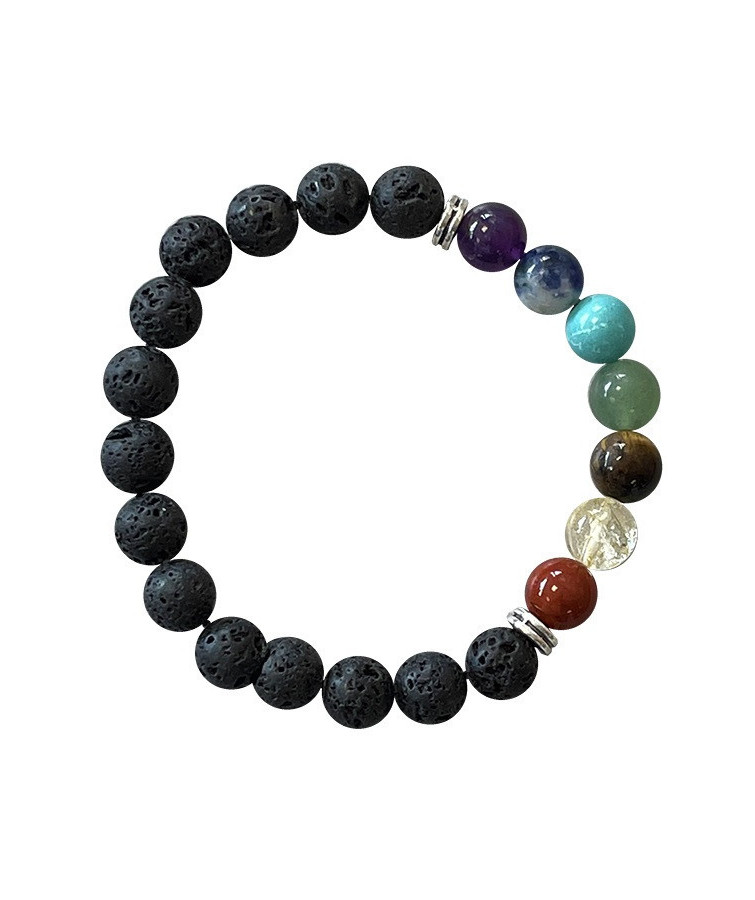Bracelet Pierre de Lave + 7 Chakras pierres de 8mm