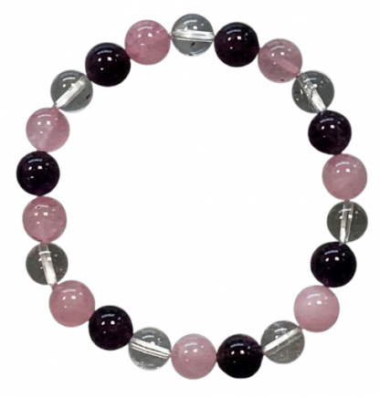 Améthyste, Cristal de Roche, Quartz rose - Bracelet en pierre naturel 8mm