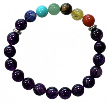 Améthyste + 7 Chakras - Bracelet en pierre naturelle 8mm