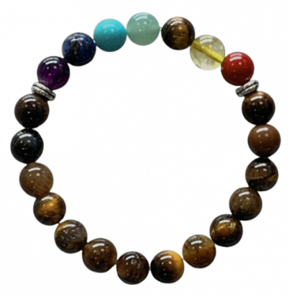 Œil de Tigre + 7 Chakras - Bracelet en pierre naturelle 8mm