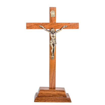 CRUCIFIX BOIS  SUR SOCLE 18 CM